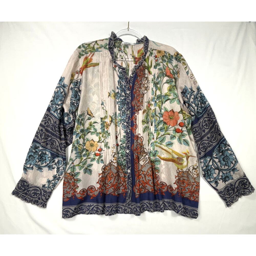 Johnny Was NWOT Evette 100% silk Blouse Sz XXL floral print ruffled neckline - Picture 2 of 14